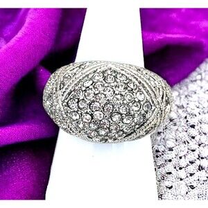 New Statement Ring Size 7.5 Pave Crystals Silver Tone Dome Cocktail  5W